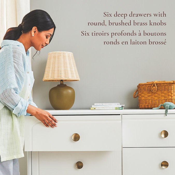 Little Seeds Briar 6-Drawer Nursery Dresser - Features Round Brushed Brass Knobs