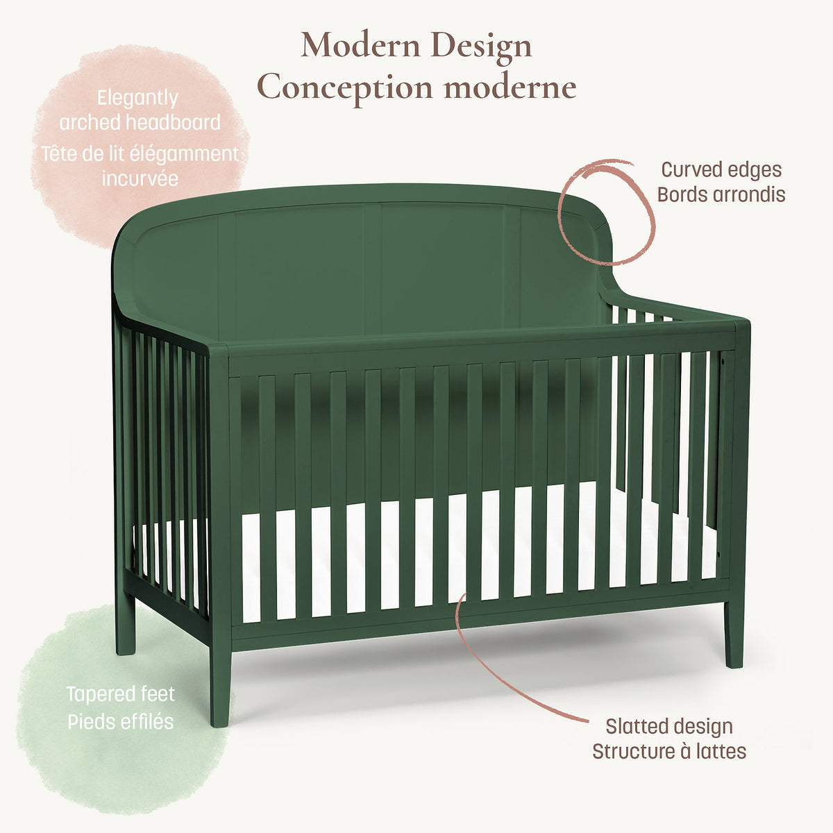 Little Seeds Briar Headboard 6-in-1 Convertible Crib - Design Features
