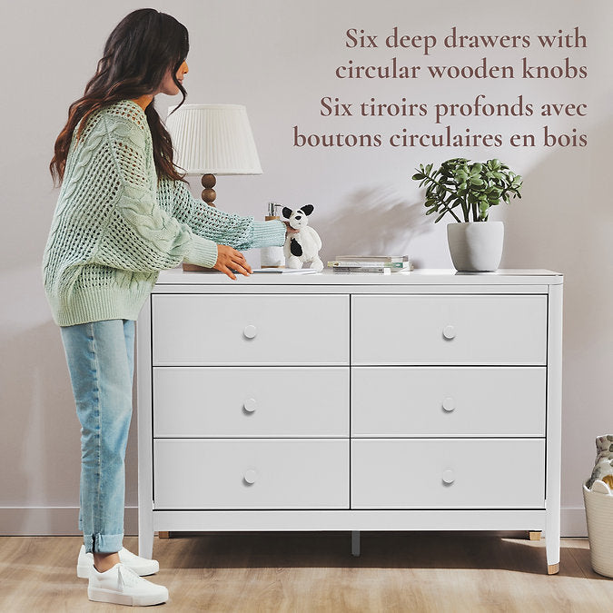 Little Seeds Aster 6-Drawer Nursery Dresser - 6 Drawer Changer Dresser with Wooden Knobs