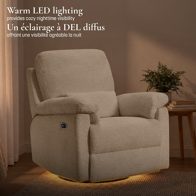 Little Seeds Bellamy Swivel Glider & Power Recliner - Oyster Boucle with Nightlight
