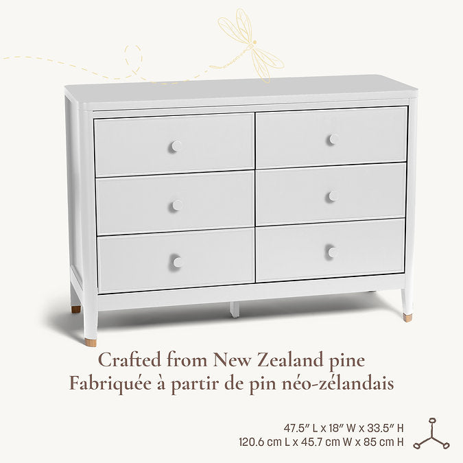 Little Seeds Aster 6-Drawer Nursery Dresser - Made from New Zealand Pine Wood