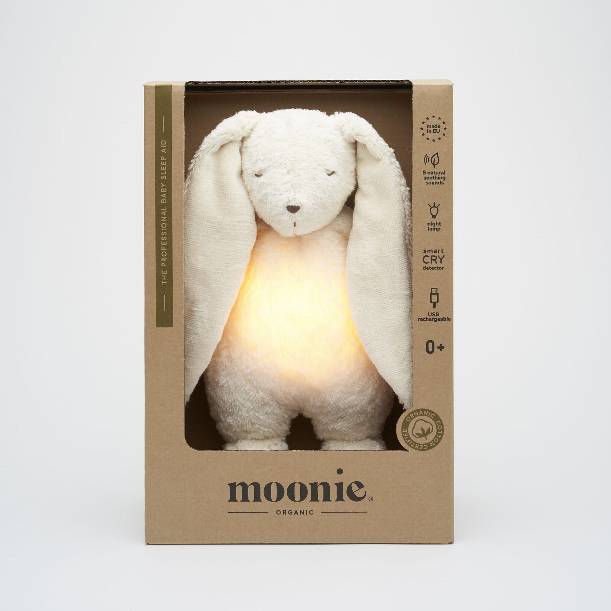 MOONIE Organic Humming Bunny with Lamp - Polar Boxed
