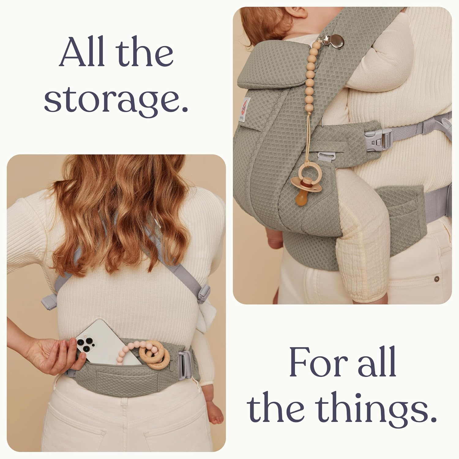 Ergobaby Omni Deluxe Mesh Baby Carrier - Soft Olive - Tons of Storage