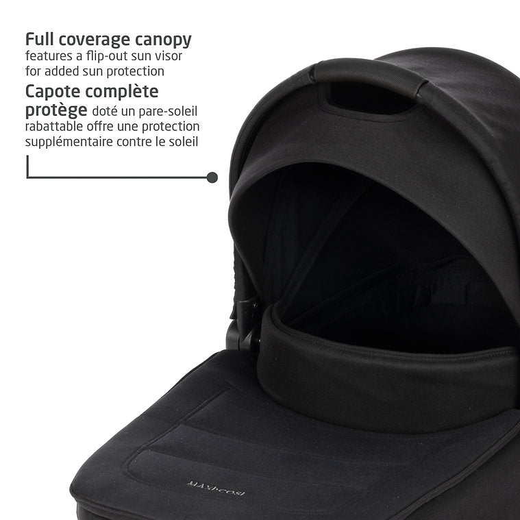 Maxi-Cosi Oria2 Carry Cot - Twillic Black Full Coverage Sun Canopy with Flip Out sun visor