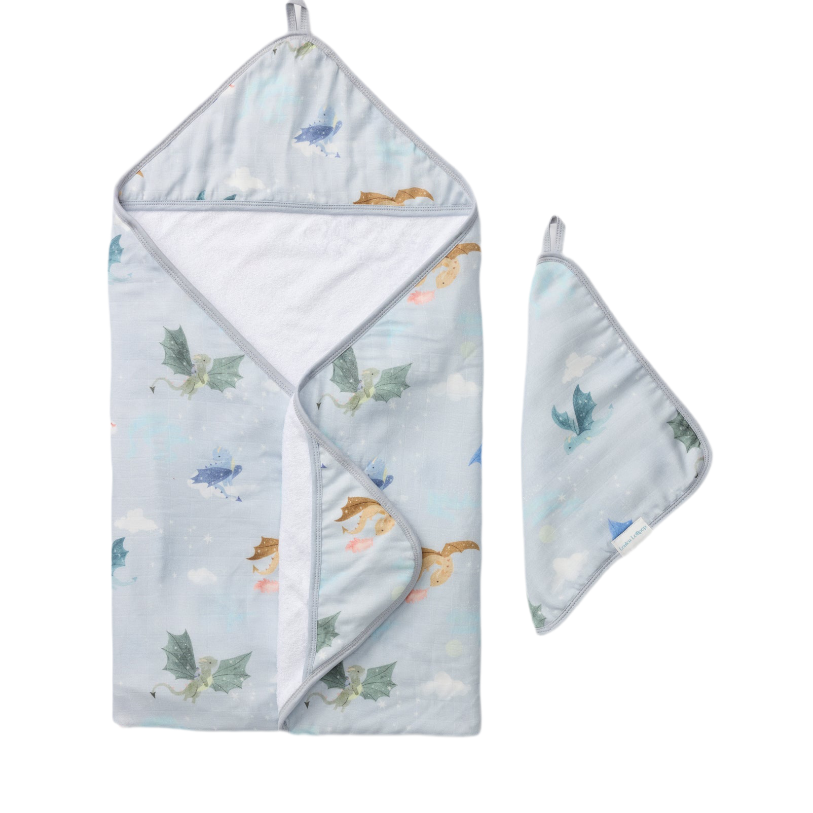 Loulou Lollipop Hooded Towel and Washcloth Set - Magical Dragons