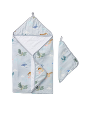 Loulou Lollipop Hooded Towel and Washcloth Set - Magical Dragons
