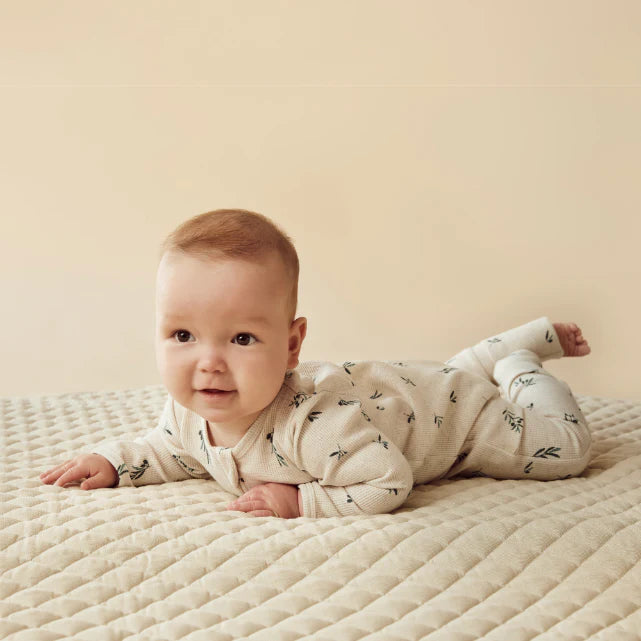 Wilson + Frenchy Organic Waffle Zipsuit with Feet - Little Olive