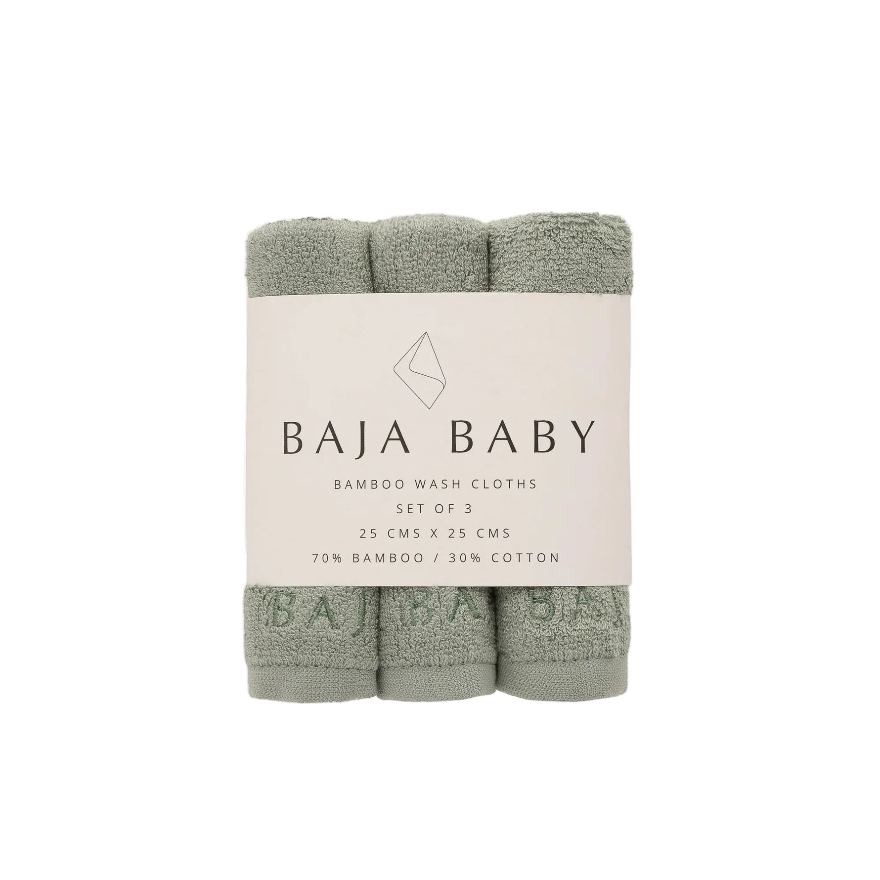 Sage Green - Baja Baby Bamboo Cotton Wash Cloths 3 PK