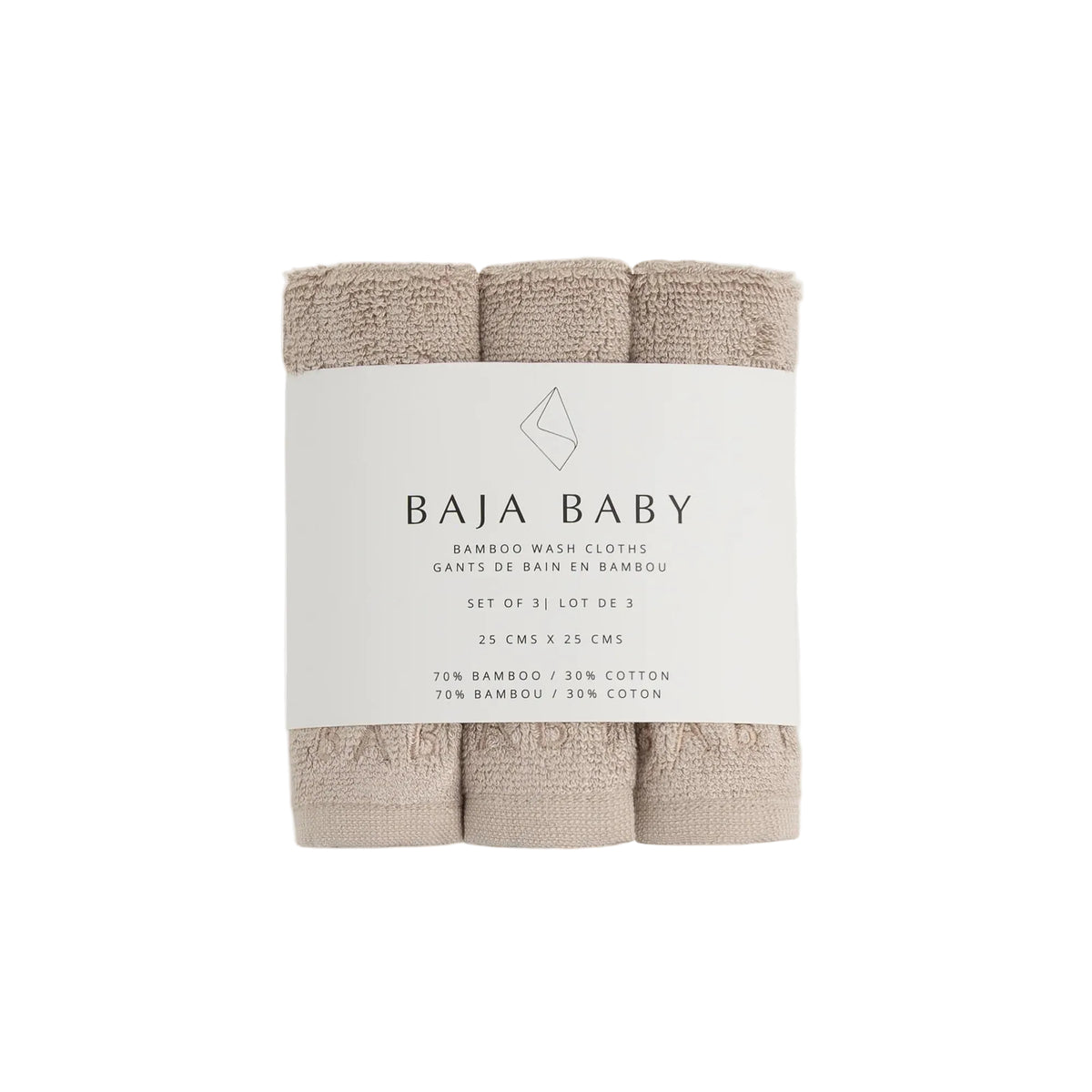 Taupe - Baja Baby Bamboo Cotton Wash Cloths 3 PK