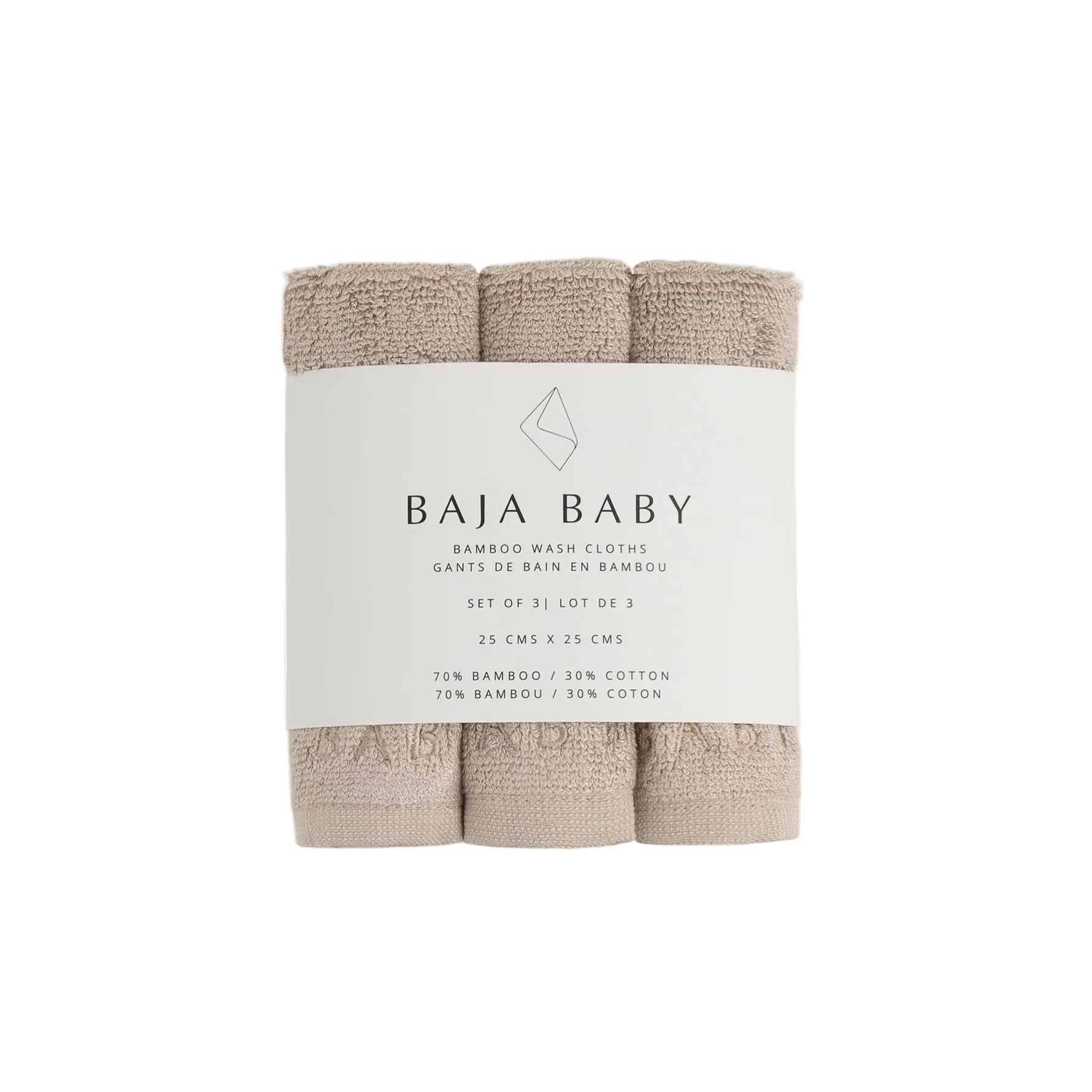 Taupe - Baja Baby Bamboo Cotton Wash Cloths 3 PK