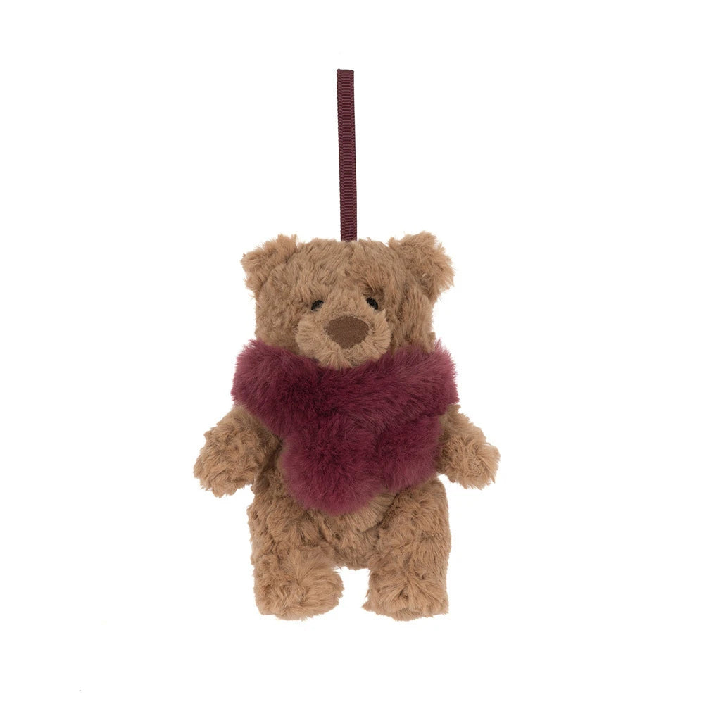 Jellycat Bartholomew Bear Winter Warmer Decoration Holiday Christmas Tree Ornament - Front View