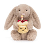 Jellycat Bashful Beige Bunny 'Birthday' - Front View