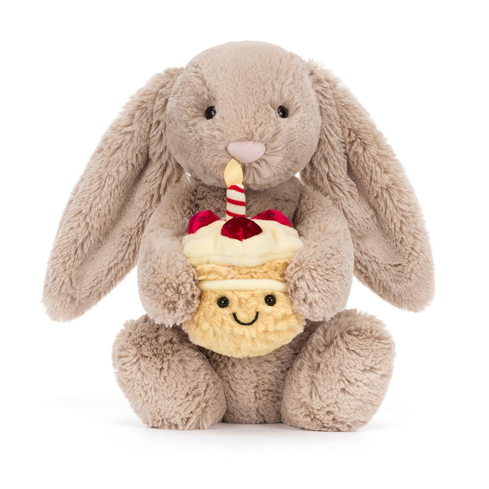 Jellycat Bashful Beige Bunny 'Birthday' - Front View