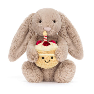 Jellycat Bashful Beige Bunny 'Birthday' - Front View