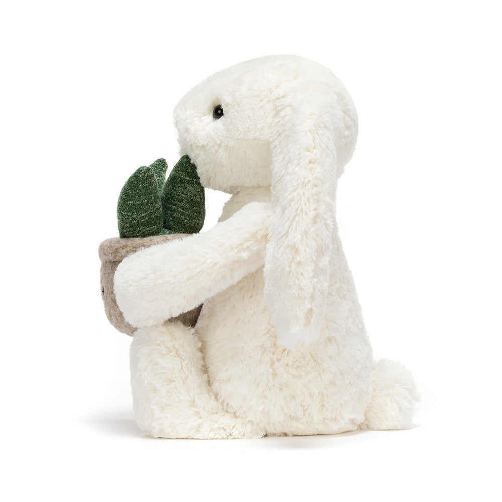 Jellycat Cream Bunny with Plant - Side View