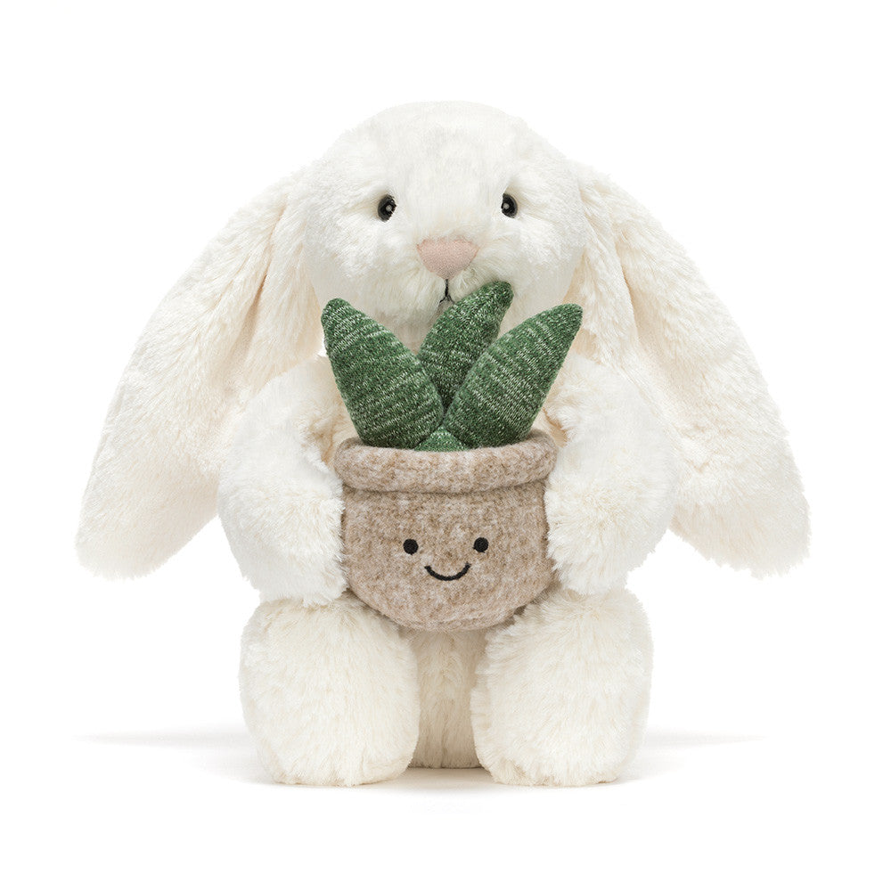 Jellycat Cream Bunny with Plant - Front View