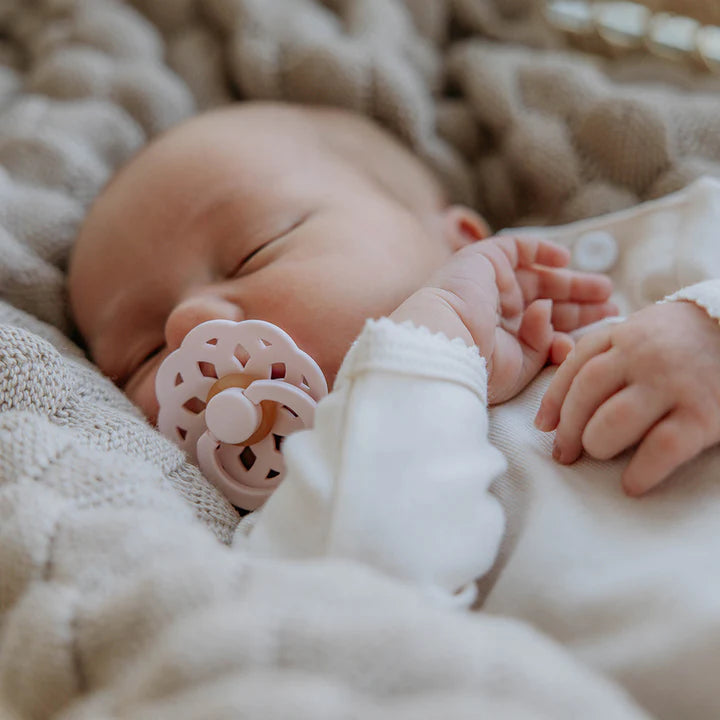 BIBS Boheme Pacifier 2 Pack Blossom and Dusky Lilac - Lifestyle
