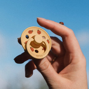 BIBS Pacifier Studio Collection 2 Pack - Blush & Sand Ladybug Lifestyle