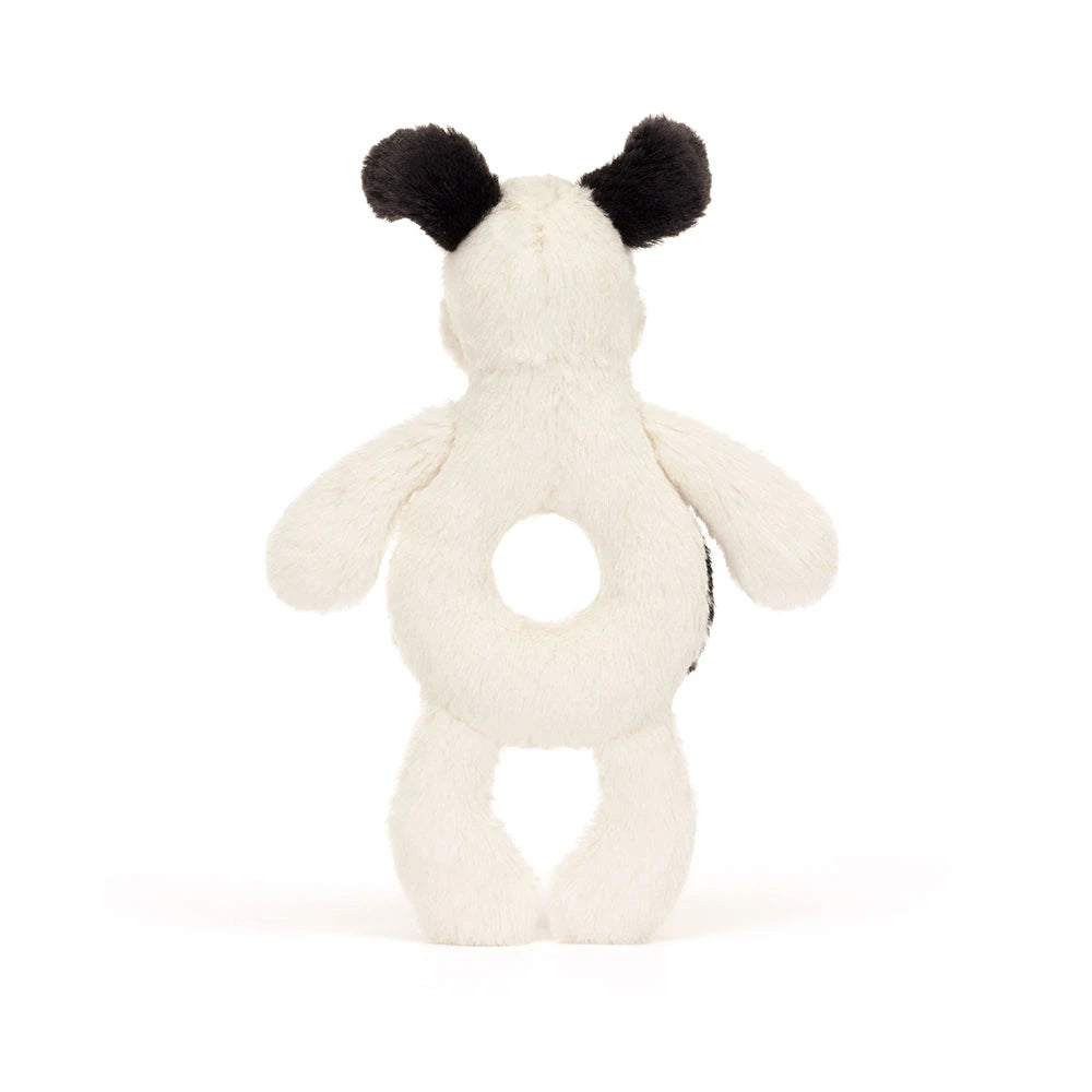 Jellycat Baby Bashful Rufferty Black & Cream Puppy Ring Rattle - Back View
