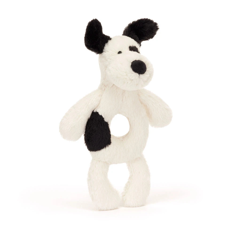 Jellycat Baby Bashful Rufferty Black & Cream Puppy Ring Rattle