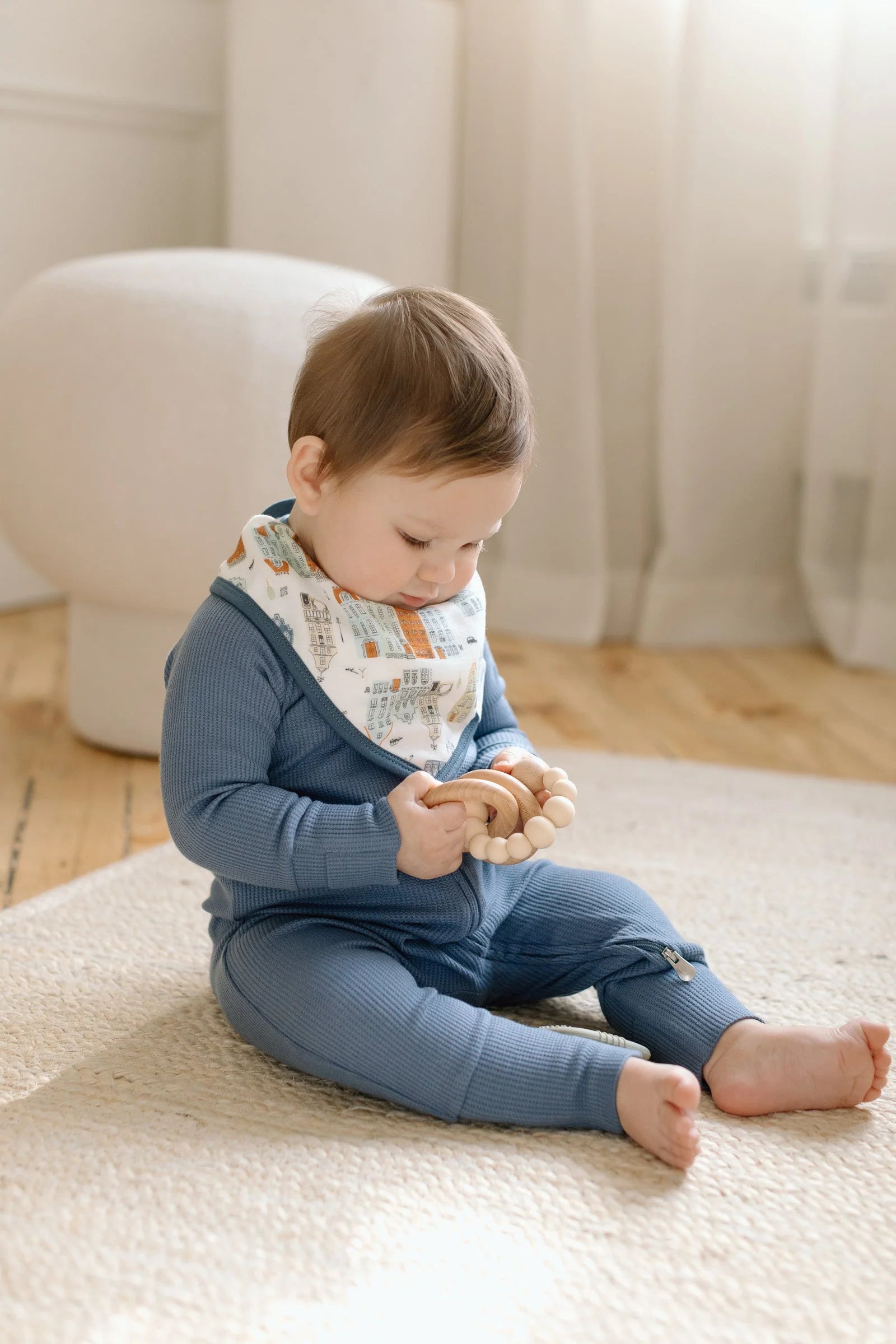 Loulou Lollipop Waffle Sleeper - Denim Blue - Lifestyle 3