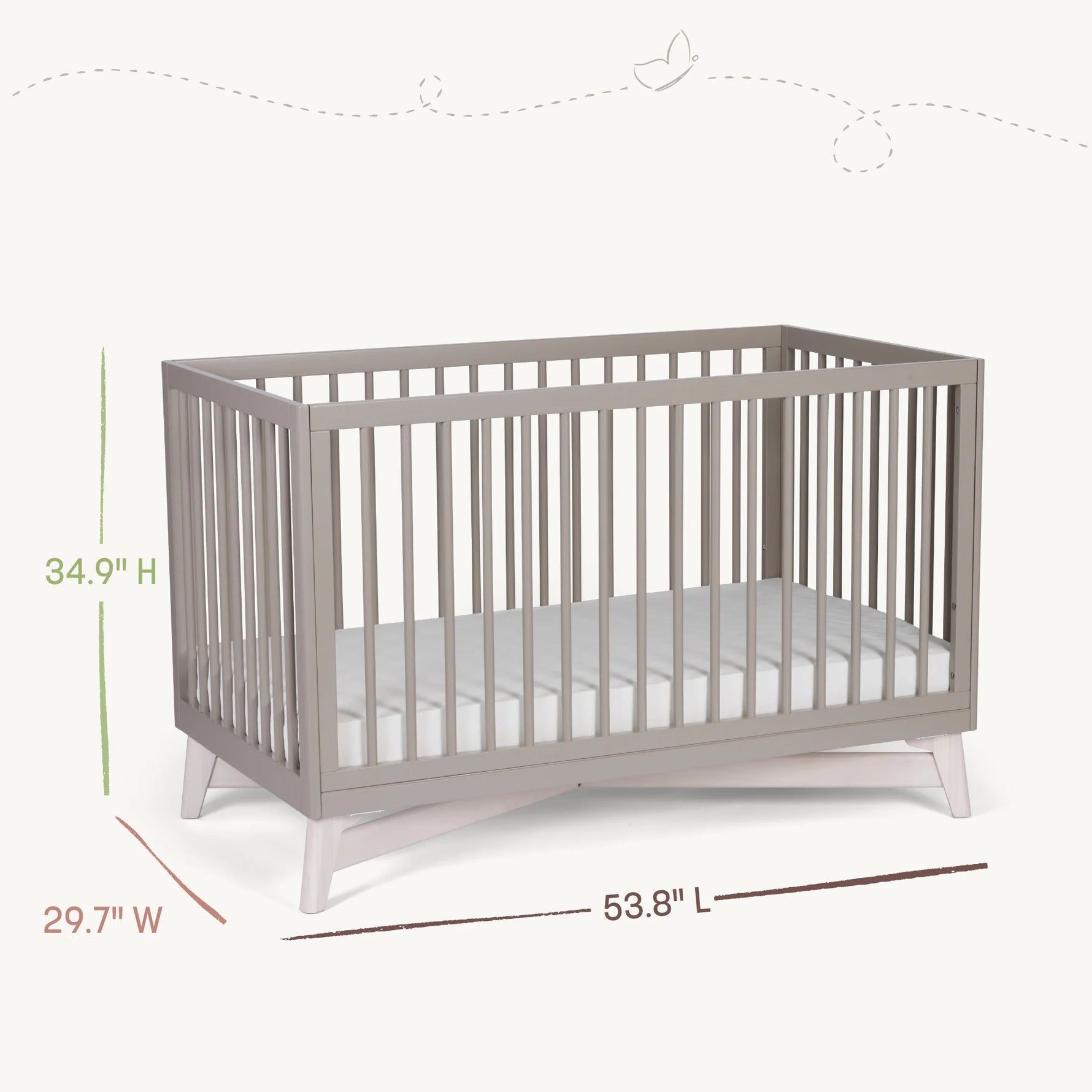 Little Seeds Pala 4-in-1 Convertible Crib Lifestyle Dimensions