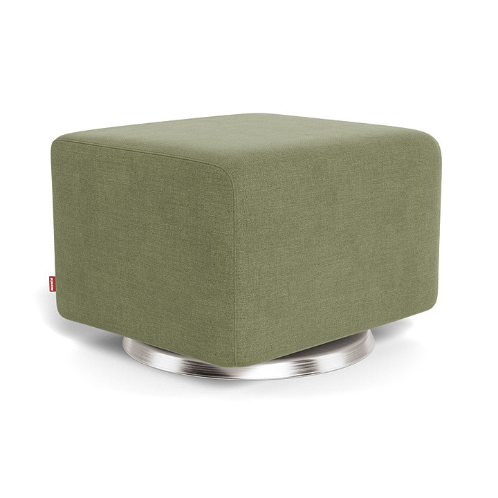 Olive Green Brushed Cotton-Linen / Brushed Steel Swivel -Monte Design Como Ottoman - Premium