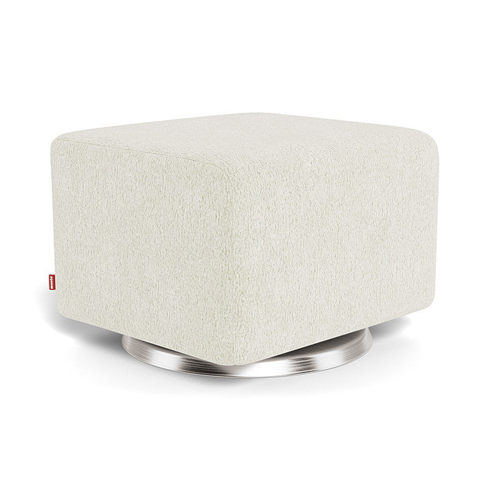 Performance White Faux Sheepskin / Stainless Steel Swivel Como Ottoman