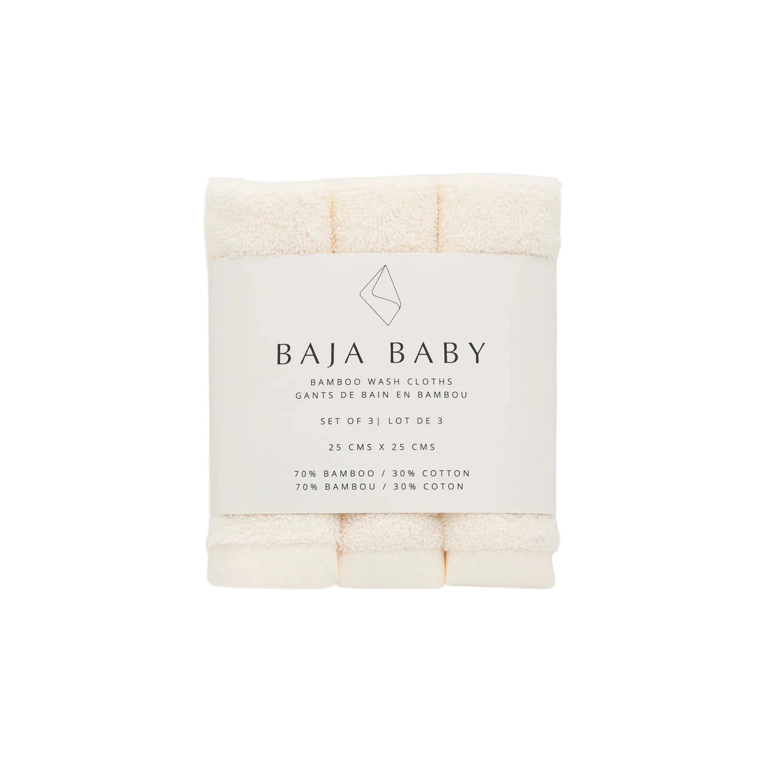 Off White- Baja Baby Bamboo Cotton Wash Cloths 3 PK