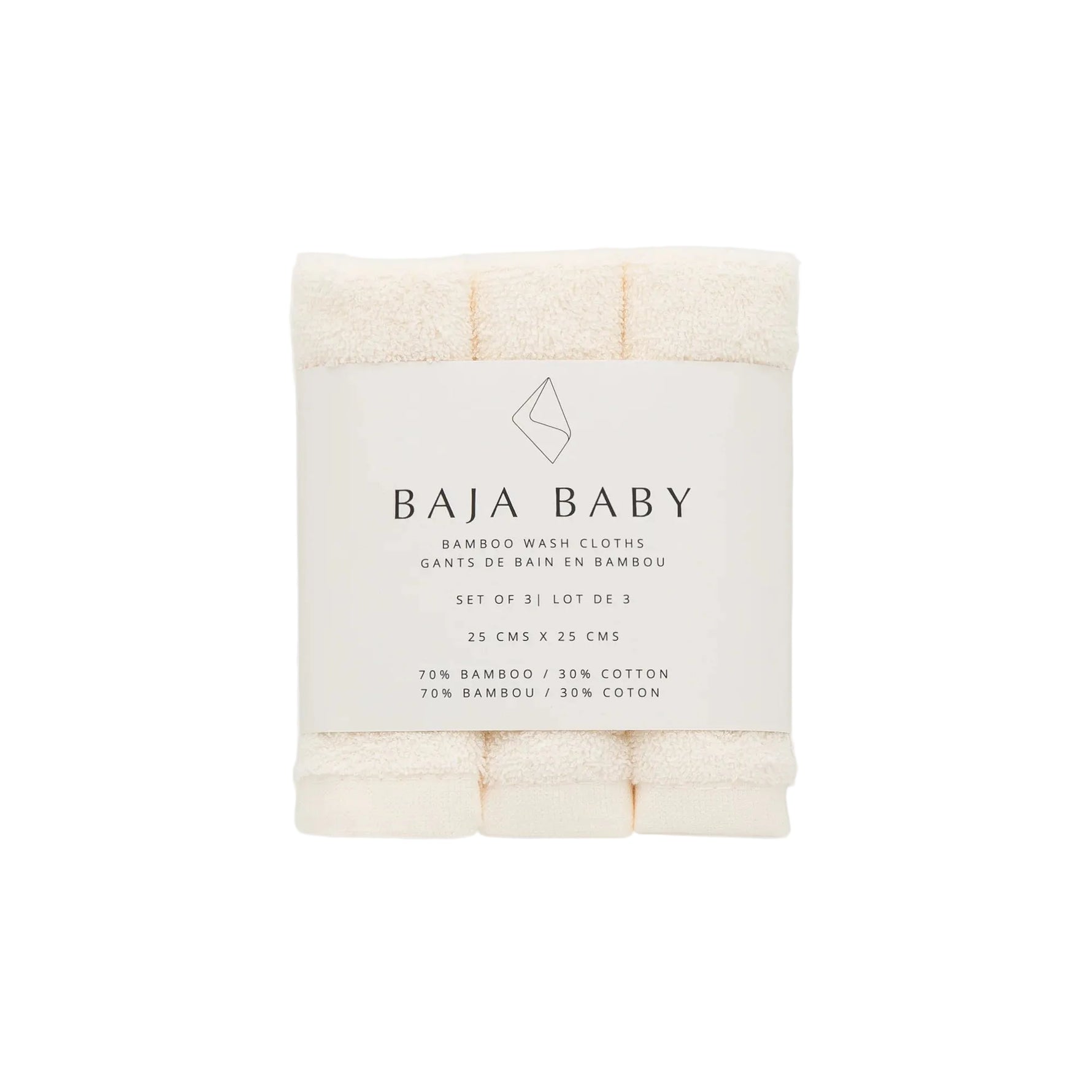 Off White- Baja Baby Bamboo Cotton Wash Cloths 3 PK