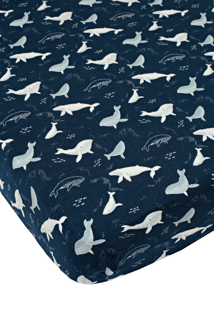 Loulou Lollipop Fitted Crib Sheet - Whales