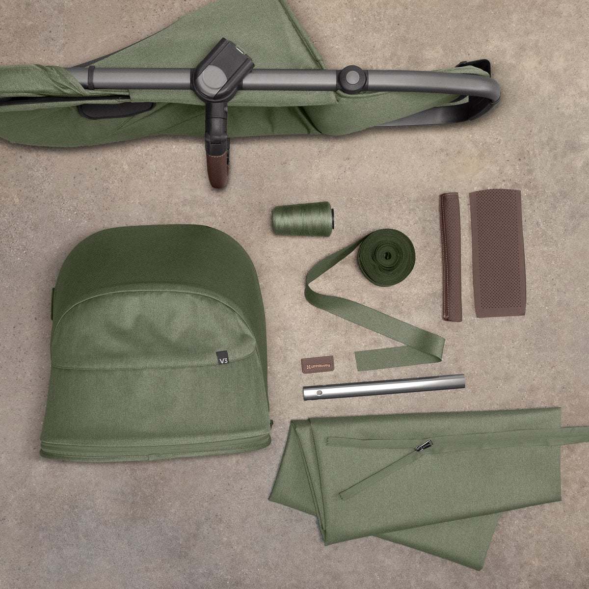 UPPAbaby Vista V3 Stroller - Evelyn (Meadow Green/Graphite Frame/Chestnut Leather) - Fashion Story 2