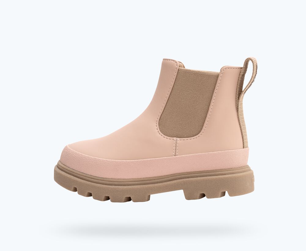 Native Shoes Kensington Chelsea Pull On Kids Boot - Cameleon Pink / Flax Tan Side View