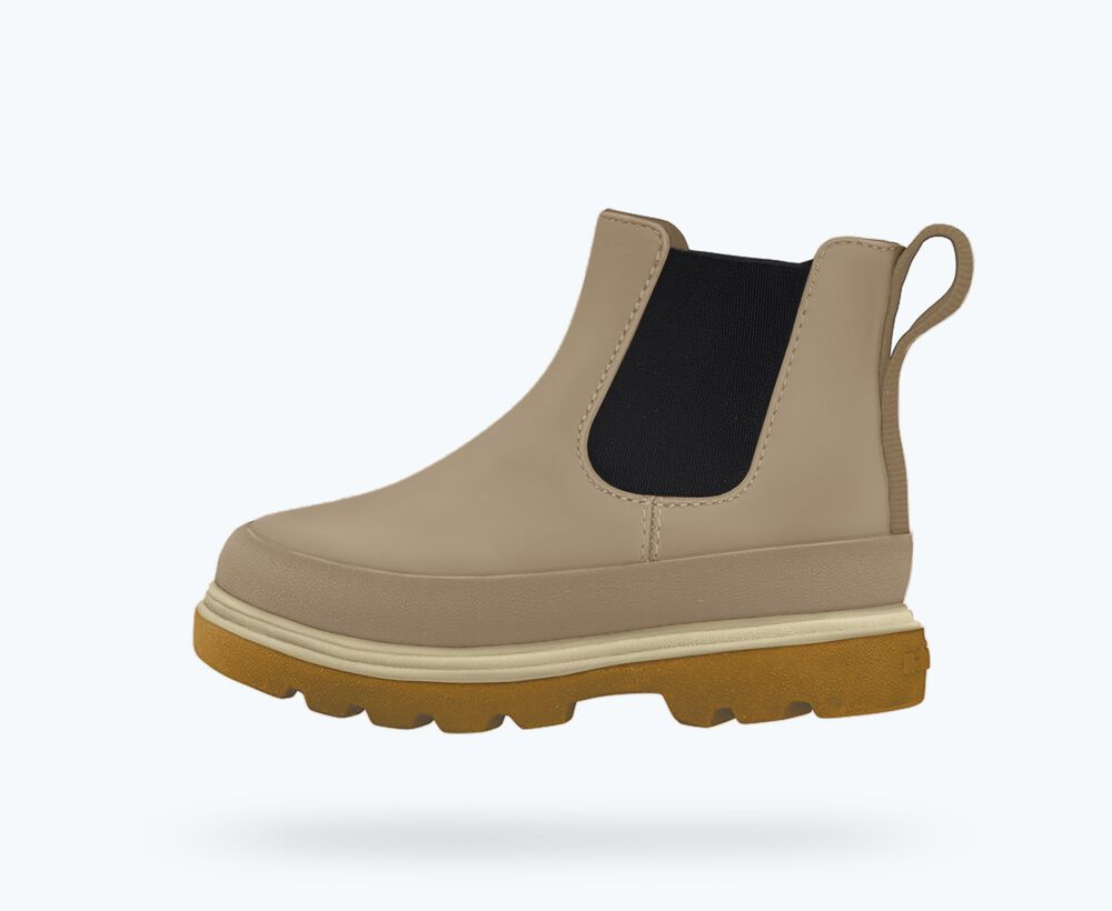 Native Shoes Kensington Chelsea Pull On Kids Boot - Flax Tan / Mash Brown / Bone White - Side View