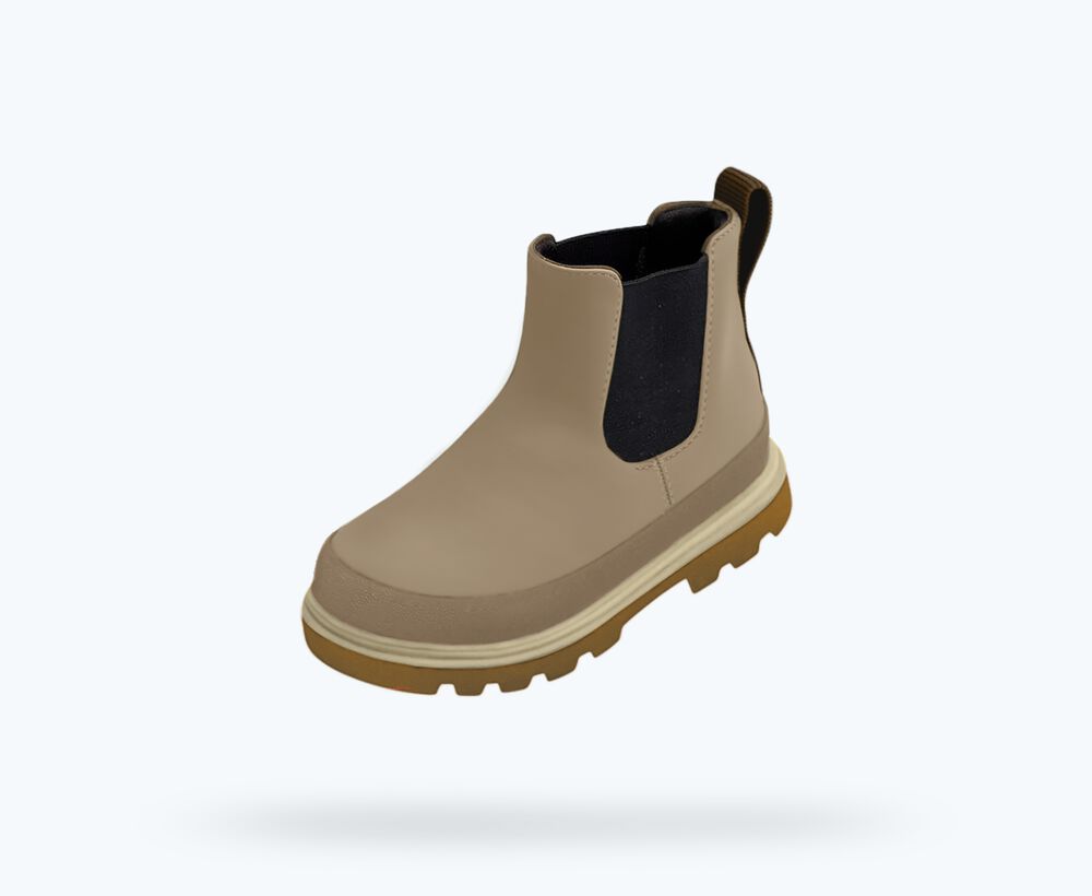 Native Shoes Kensington Chelsea Pull On Kids Boot - Flax Tan / Mash Brown / Bone White
