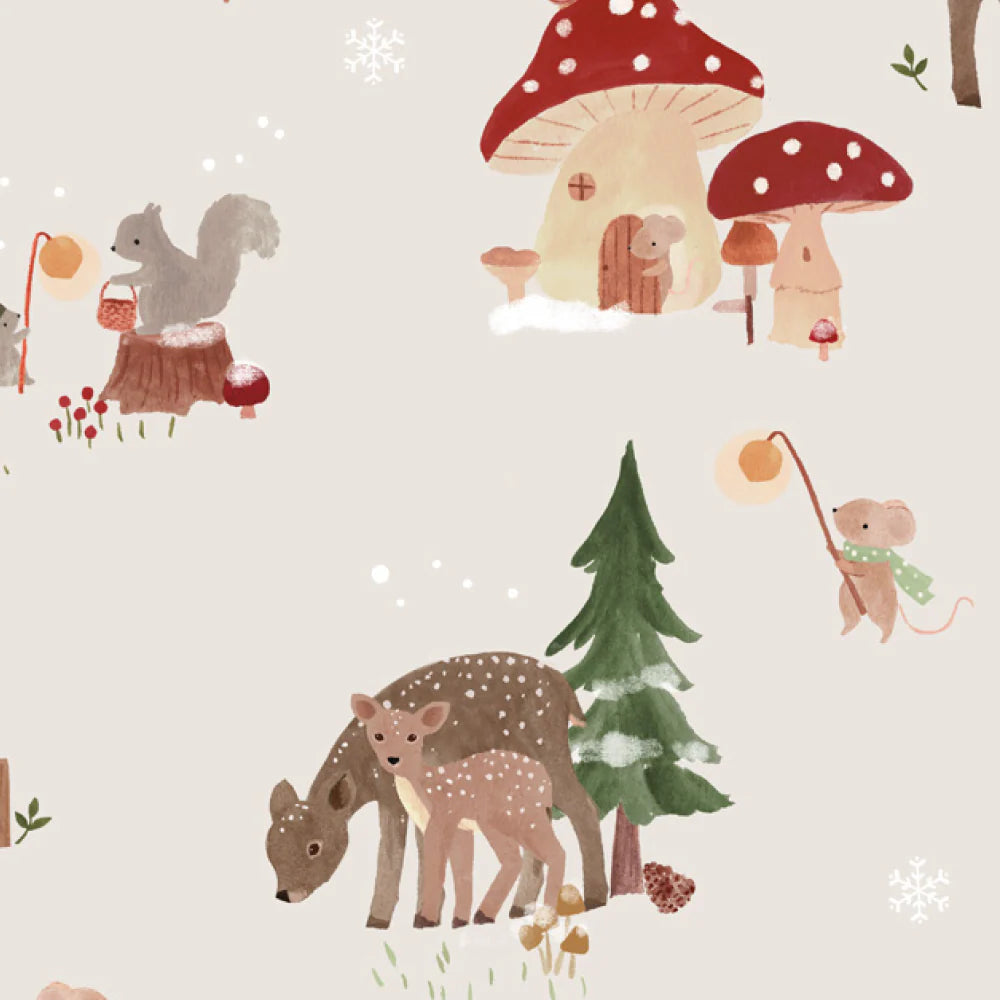 Loulou Lollipop Hooded Towel & Washcloth Set - Forest Families Print Detail