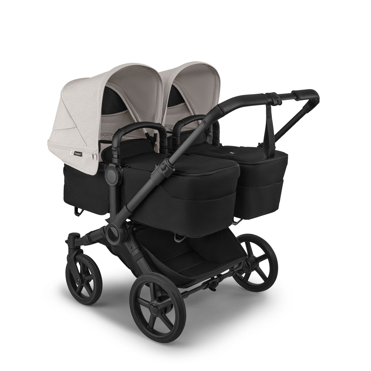 Bugaboo Donkey 6 Mono Complete Stroller - Misty White Side Angle View Twin Mode with 2 Bassinets