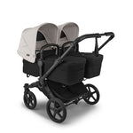 Bugaboo Donkey 6 Mono Complete Stroller - Misty White Side Angle View Twin Mode with 2 Bassinets