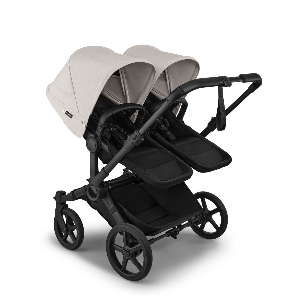 Bugaboo Donkey 6 Mono Complete Stroller - Misty White Side Angle View Twin Mode with 2 Toddler Seats