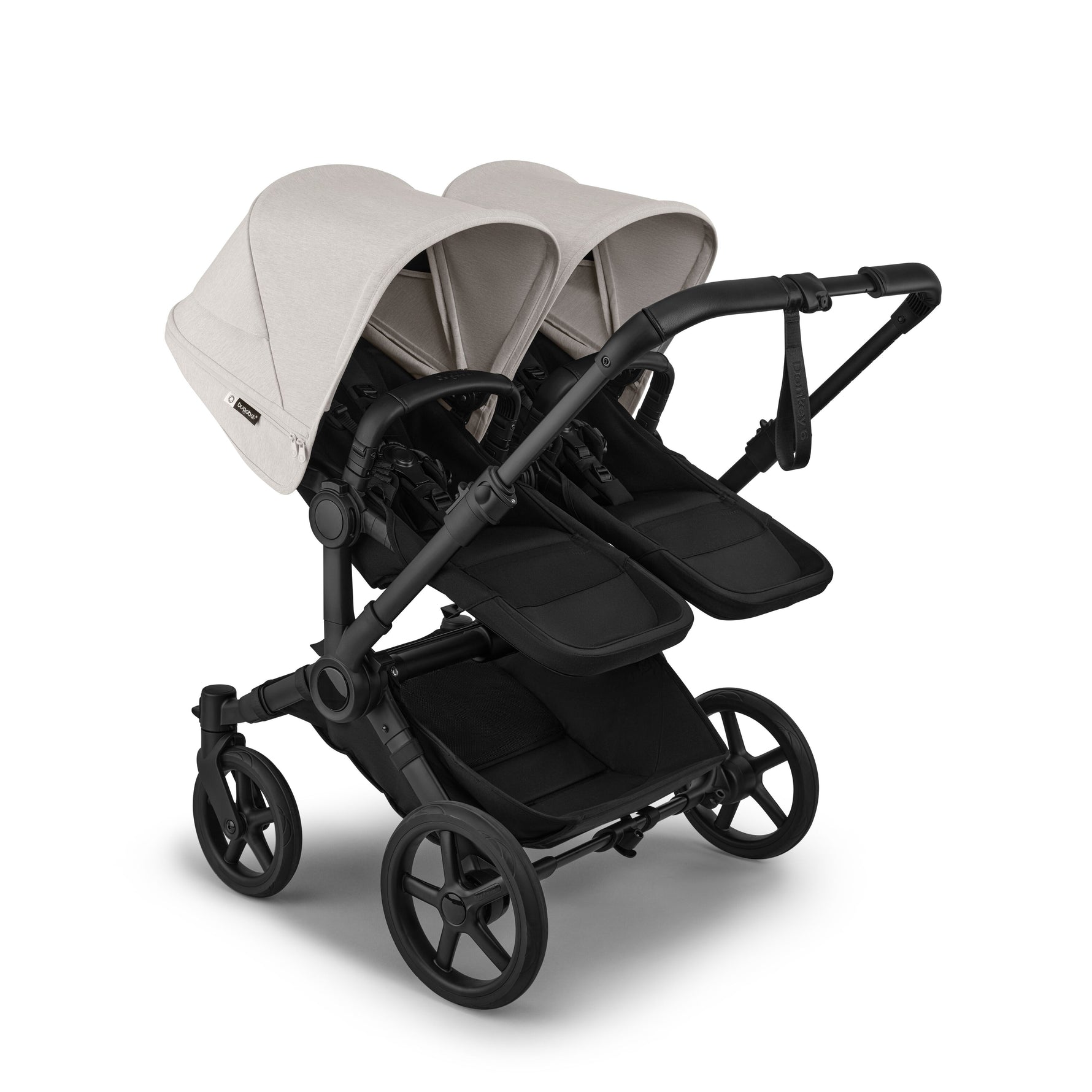 Bugaboo Donkey 6 Mono Complete Stroller - Misty White Side Angle View Twin Mode with 2 Toddler Seats