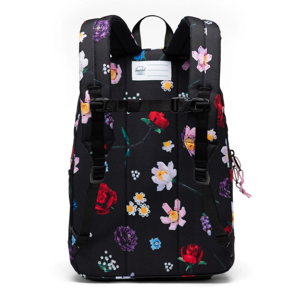 Herschel LEGO® Collection Heritage Youth Backpack - Falling Florals Back View with Shoulder Straps and Chest Harness