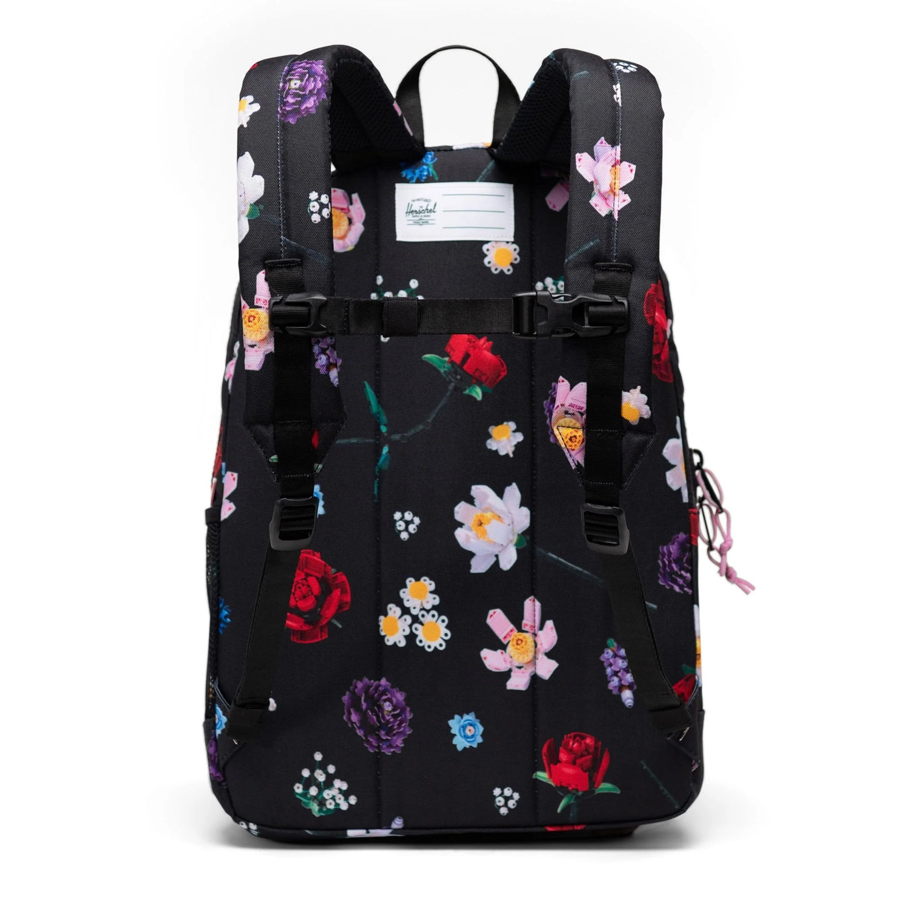 Herschel LEGO® Collection Heritage Youth Backpack - Falling Florals Back View with Shoulder Straps and Chest Harness