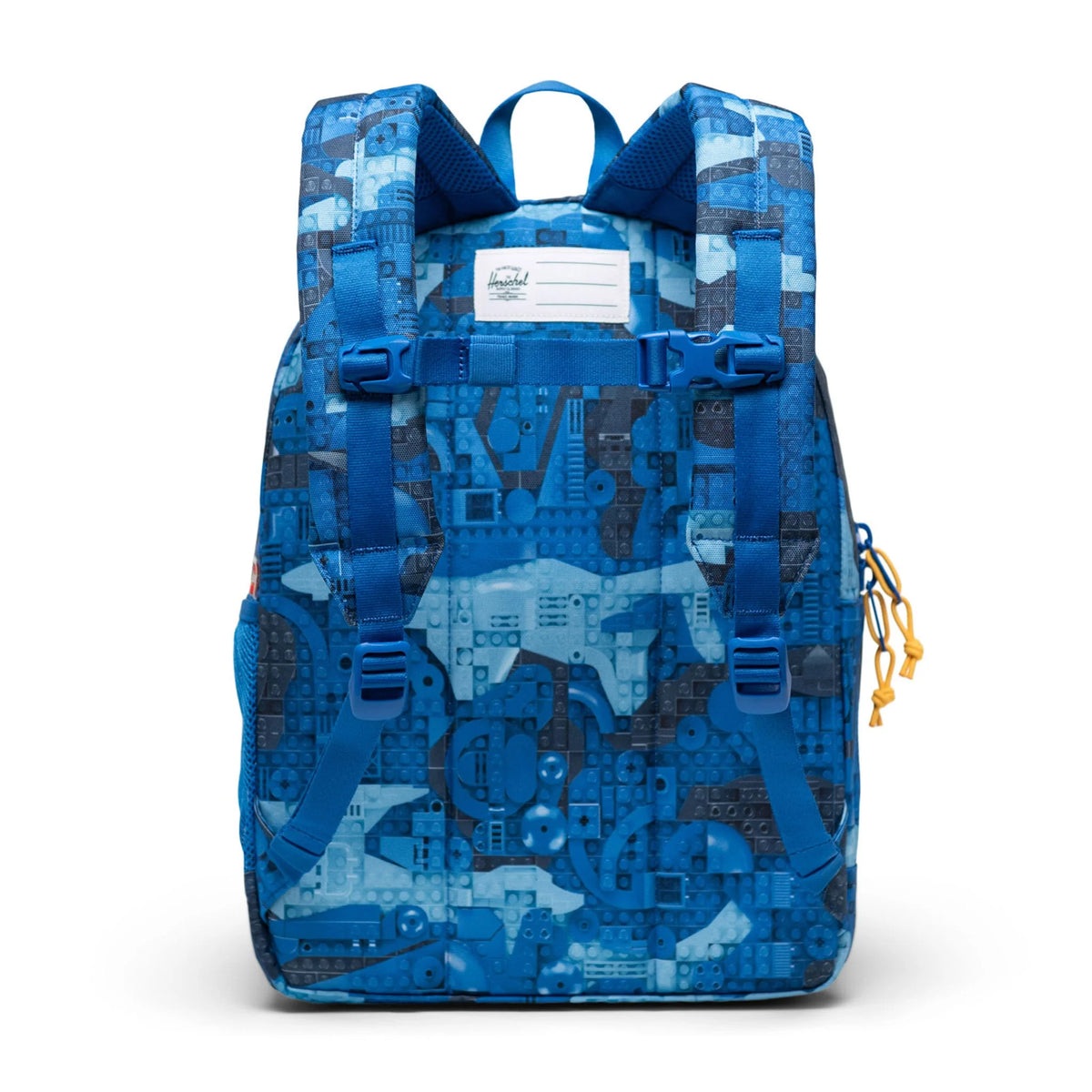 Herschel LEGO® Collection Heritage Kids Backpack - Abstract Bricks Blue Back View with Should Straps and Chest Harness