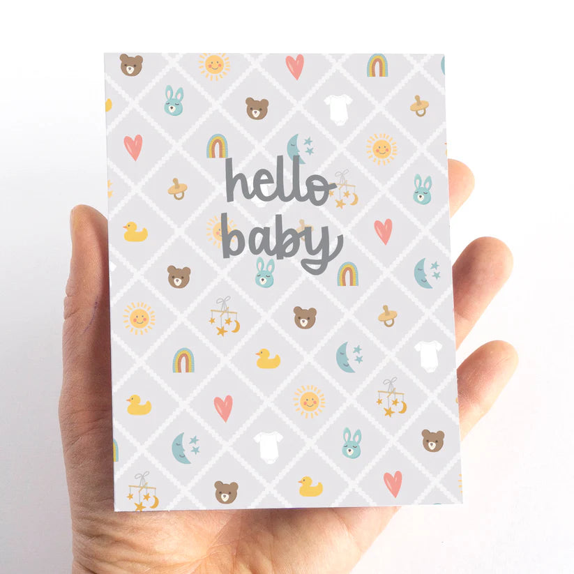 Pedaller Designs Greeting Card - Hello Baby Icons Lifestyle In Hand