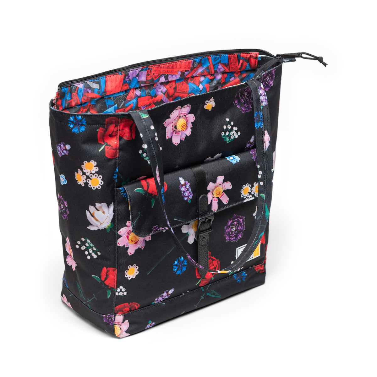 Herschel LEGO® Collection Classic Retreat™ Tote - Falling Florals Side Angle View with Straps