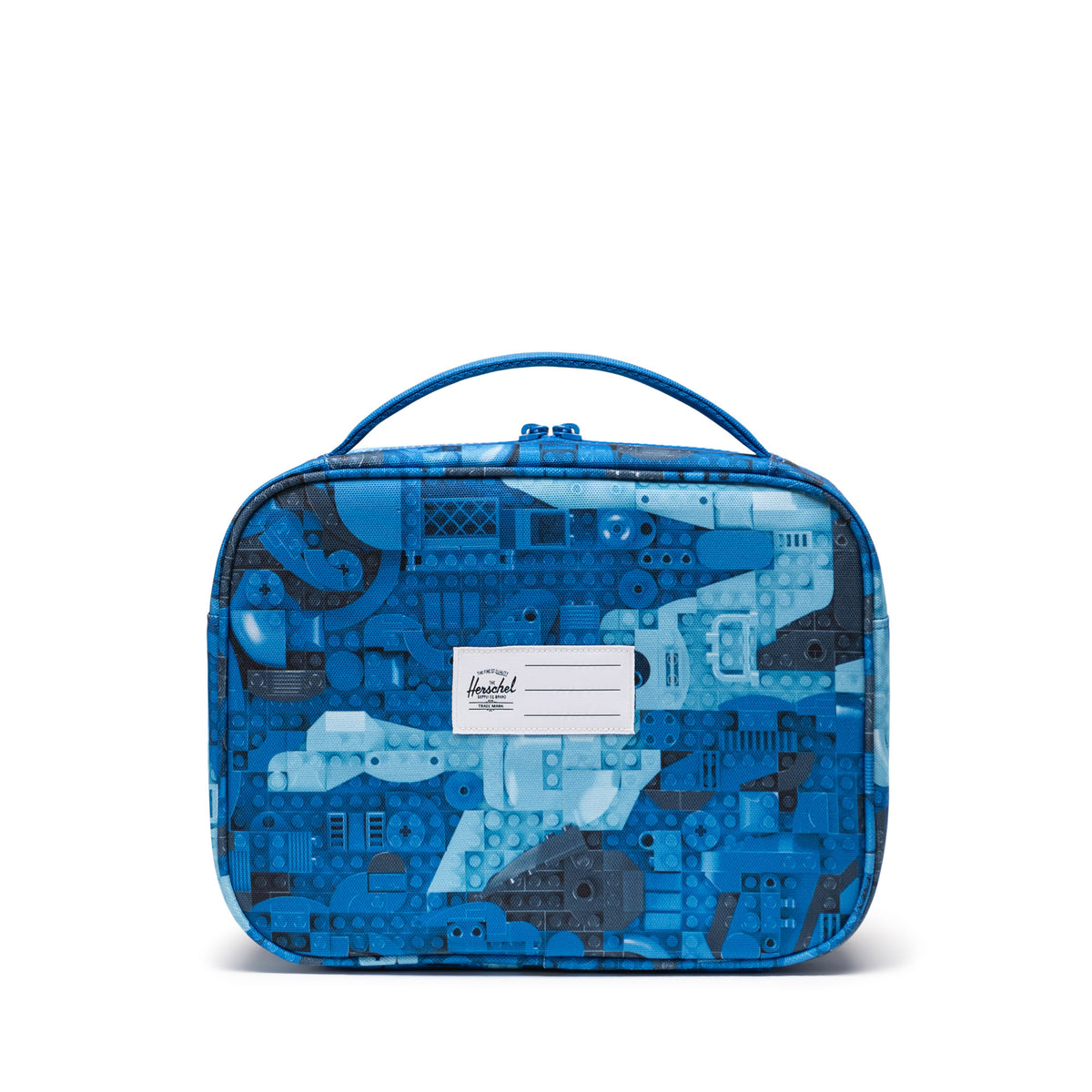Herschel Pop Quiz LEGO® Collection Lunch Box - Abstract Bricks Blue Back View with Name Patch