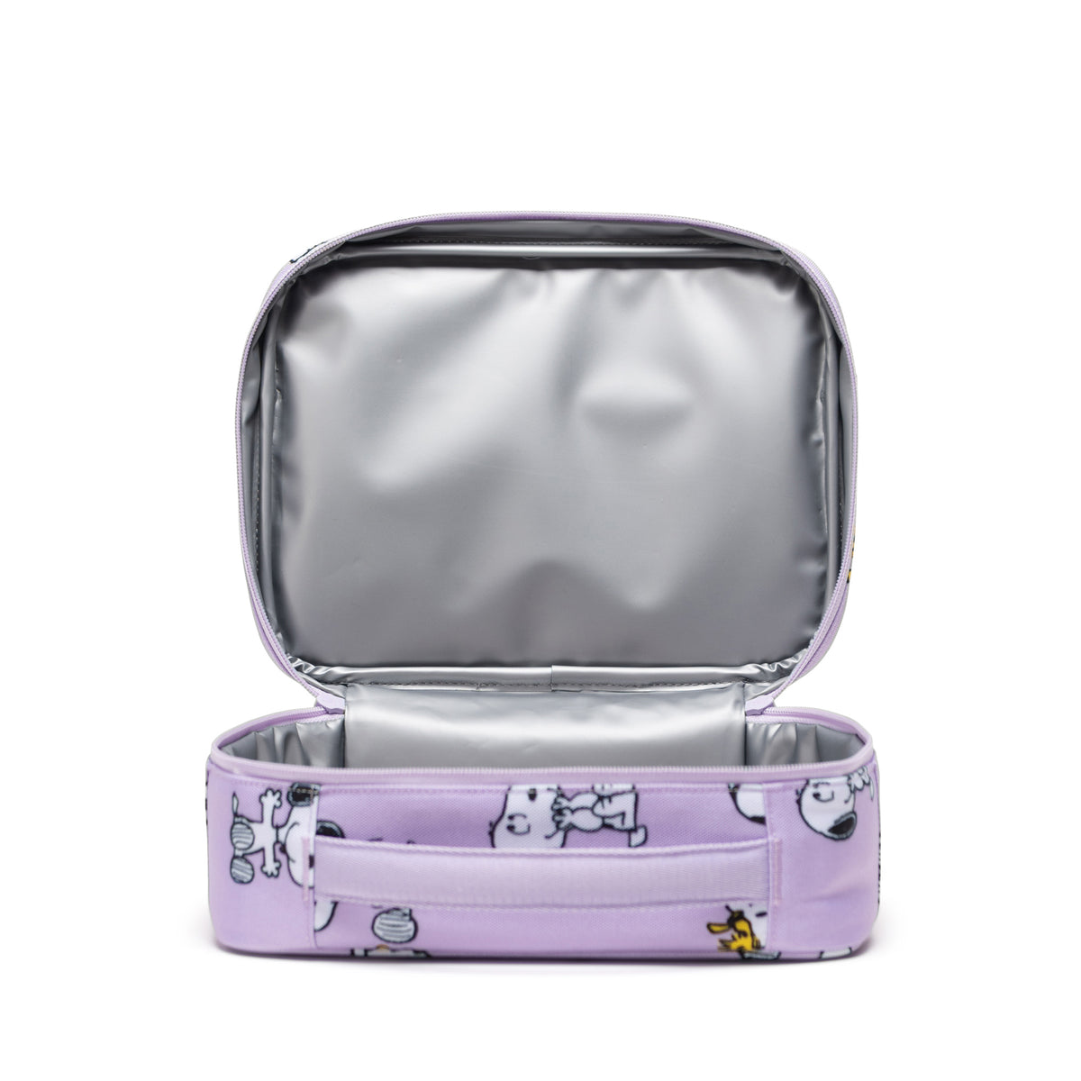 Herschel Pop Quiz Peanuts® Collection Lunch Box - Snoopy & Woodstock Pastel Lilac Open with Lining