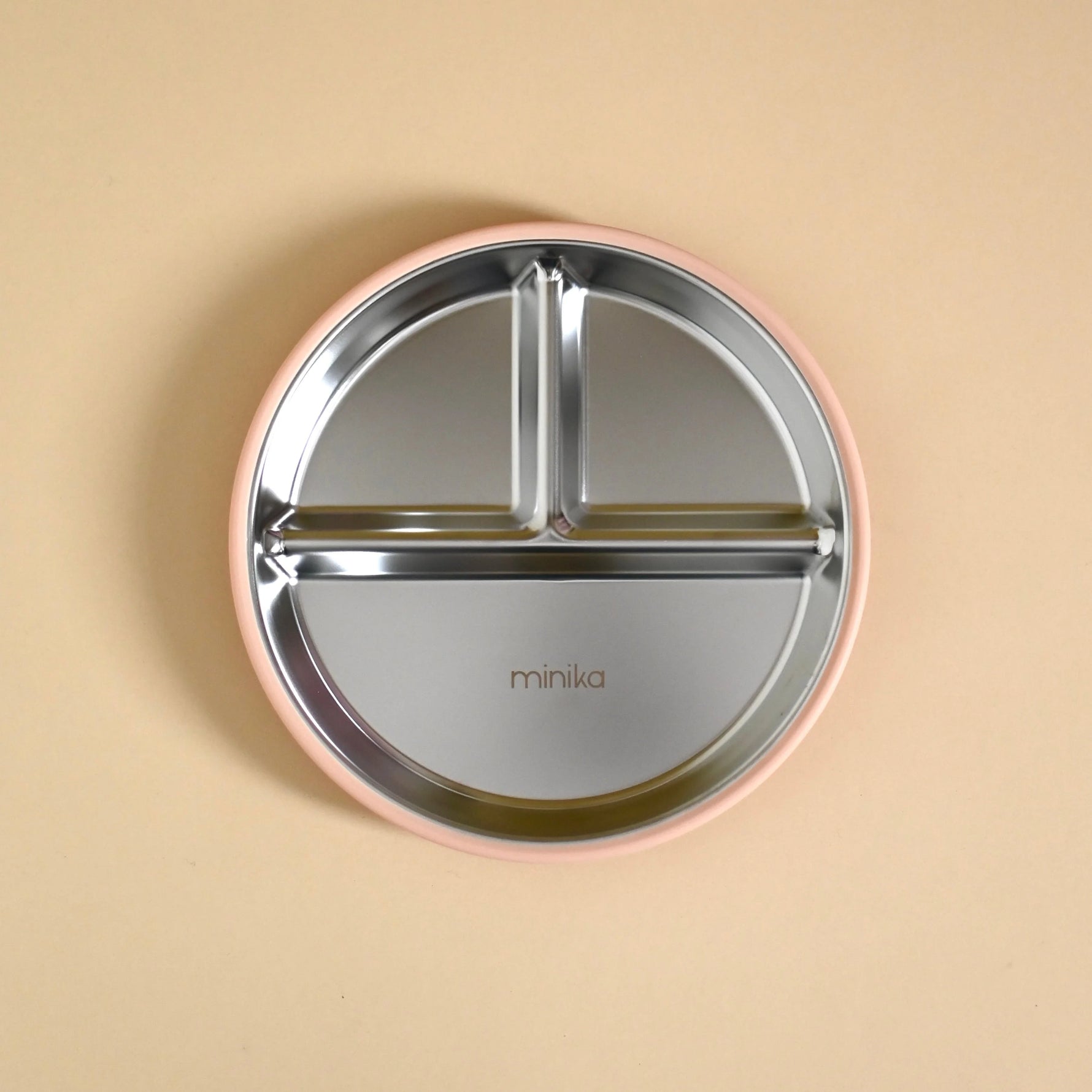 Blush - Minika Stainless Steel & Silicone Divided Suction Plate