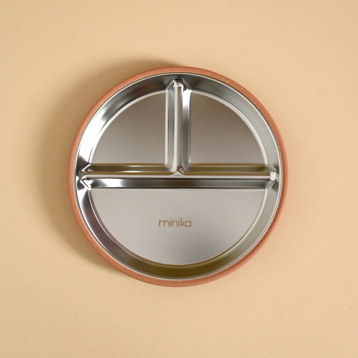 Almond - Minika Stainless Steel & Silicone Divided Suction Plate