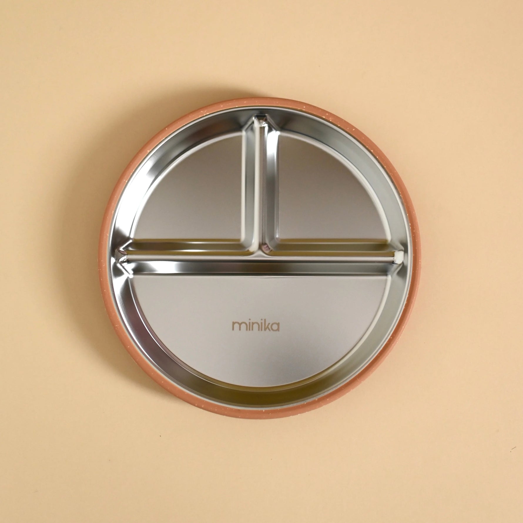 Almond - Minika Stainless Steel & Silicone Divided Suction Plate